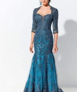 Ivonne D By Mon Cheri - Embroidered Queen Anne Evening Dress 120D05 - 2 Pcs Deep Ocean In Size 8 And 14 Available 11 Ivonne D By Mon Cheri - Embroidered Queen Anne Evening Dress 120D05 - 2 Pcs Deep Ocean In Size 8 And 14 Available