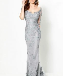 Mon Cheri - Embroidered Scoop Evening Dress 219978 - 1 Pc Gray Multi In Size 12 Available