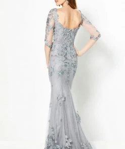 Mon Cheri - Embroidered Scoop Evening Dress 219978 - 1 Pc Gray Multi In Size 12 Available