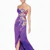 Mon Cheri Floral Ornate Strapless High Slit Long Gown 116506