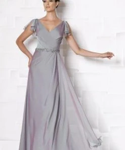 Mon Cheri Flutter Sleeves A-Line Gown In Purple Haze 113619