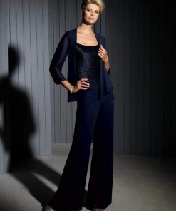 Mon Cheri Four-Piece Charmeuse Set In Stone 111673 - 1 Pc Navy In Size 6 Available