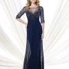 Mon Cheri Hand-beaded Illusion Long Gown In Navy 215919 2 Mon Cheri Hand-beaded Illusion Long Gown In Navy 215919