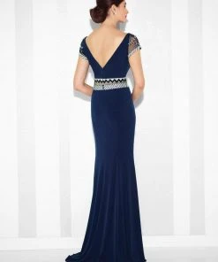 Mon Cheri Illusion Panel Sheath Gown 117624 - 1 Pc Navy In Sizes 4 Available