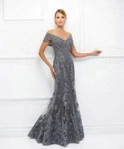 Mon Cheri - Ivonne D For Mon Cheri - Lace Applique Trumpet Dress 118D12W