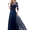 Mon Cheri Lace Applique A-line Gown In Navy Blue 115968W