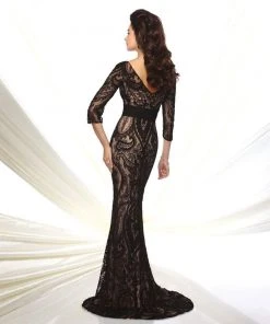 Mon Cheri - Lace Chiffon V-neck Sheath Dress