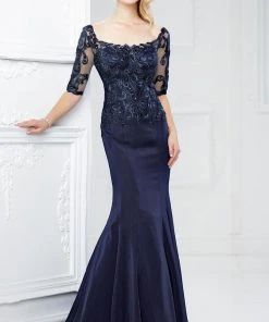 Mon Cheri Lace Quarter Length Sleeves Mermaid Gown 217937