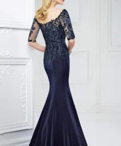 Mon Cheri Lace Quarter Length Sleeves Mermaid Gown 217937