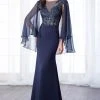 Mon Cheri Laced Illusion Bateau Neck Trumpet Dress 217638 - 1 Pc Navy In Size 18 Available