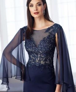 Mon Cheri Laced Illusion Bateau Neck Trumpet Dress 217638 - 1 Pc Navy In Size 18 Available