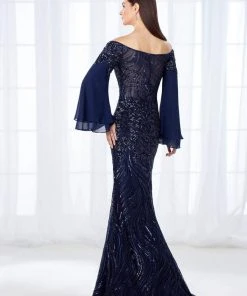 Mon Cheri Long Bell Sleeves Off-Shoulder Gown 118688