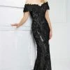 Mon Cheri - Off-the-Shoulder Lace Evening Gown 217941 - 1 Pc Black/Silver In Size 10 Available