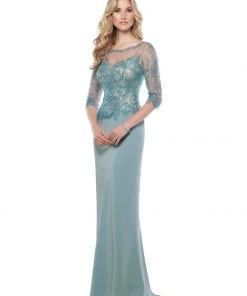 Mon Cheri - Quarter Sleeves Gown In Light Turquoise 115963