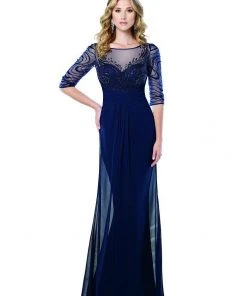 Mon Cheri Ruched Beaded Gown 215919W 1 Pc Navy Blue In Size 20W Available