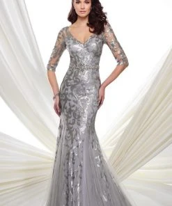 Mon Cheri Sequin V-neck Trumpet Dress 216971