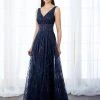 Mon Cheri Sequined Tulle Sleeveless Gown 217645 - 1 Pc Navy In Size 4 Available