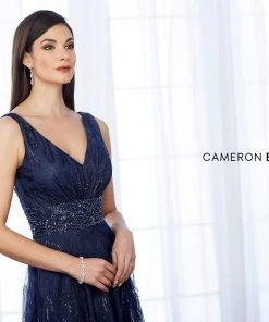 Mon Cheri Sequined Tulle Sleeveless Gown 217645 - 1 Pc Navy In Size 4 Available