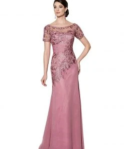 Mon Cheri Sheer Laced Mermaid Long Dress In Mauve 114662