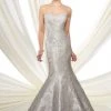 Mon Cheri Strapless Lace Appliqued Mikado Gown
