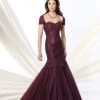 Mon Cheri Strapless Lace Mermaid Long Gown In Navy 214956