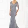 Mon Cheri V-neck Embellished Sheath Gown 118969