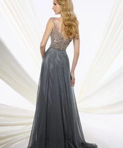 Montage By Mon Cheri - 116940 Beaded Chiffon A-line Dress