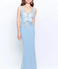 Montage By Mon Cheri - 120904 Embroidered V-Neck Sheath Dress