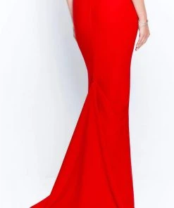 Montage By Mon Cheri - 120905W Off-Shoulder Crepe Sheath Dress