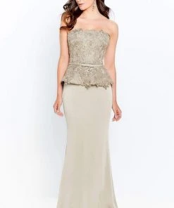 Montage By Mon Cheri - 120907 Lace Overlay Top Satin Trumpet Dress