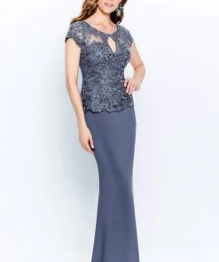 Montage By Mon Cheri - 120910W Embroidered Keyhole Front Long Dress