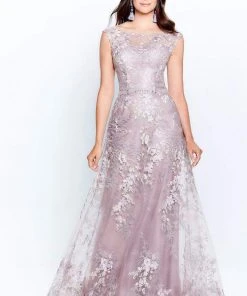 Montage By Mon Cheri - 120917 Embroidered Bateau A-Line Dress