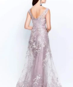 Montage By Mon Cheri - 120917W Embroidered Bateau A-Line Dress