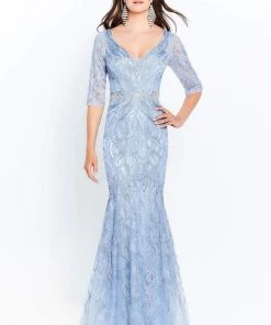 Montage By Mon Cheri - 120921W Embroidered V-Neck Trumpet Dress