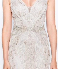 Montage By Mon Cheri - 120921W Embroidered V-Neck Trumpet Dress