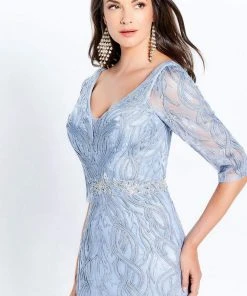 Montage By Mon Cheri - 120921W Embroidered V-Neck Trumpet Dress