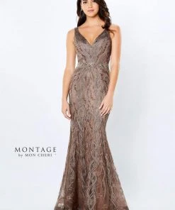 Montage By Mon Cheri - 120921W Embroidered V-Neck Trumpet Dress