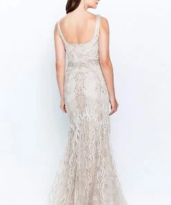 Montage By Mon Cheri - 120921W Embroidered V-Neck Trumpet Dress