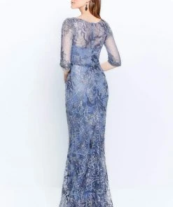 Montage By Mon Cheri - 120924W Elbow Length Beaded Column Dress