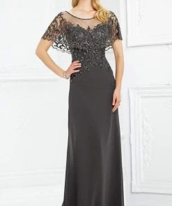 Montage By Mon Cheri - 217947 Sheer Embellished Capelet Bateau Gown