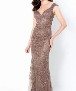 Montage By Mon Cheri - 220934 Beaded Soutache Cap Sleeved Sheath Gown