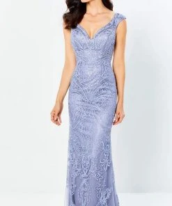 Montage By Mon Cheri - 220934 Beaded Soutache Cap Sleeved Sheath Gown