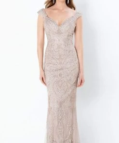 Montage By Mon Cheri - 220934 Beaded Soutache Cap Sleeved Sheath Gown