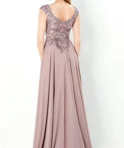 Montage By Mon Cheri - 220940 Cap Sleeve Appliqued A-Line Dress