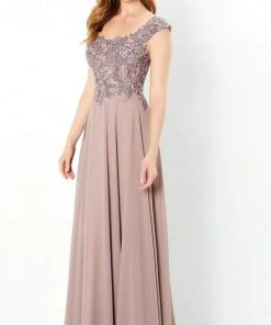 Montage By Mon Cheri - 220940 Cap Sleeve Appliqued A-Line Dress