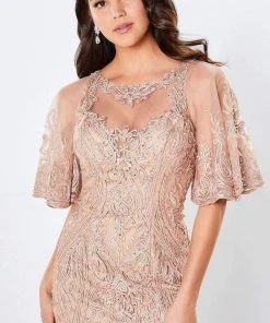 Montage By Mon Cheri - 221971 Jewel Neck Embroidered Sheath Gown