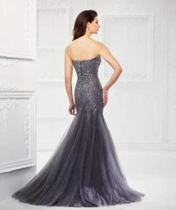 Montage By Mon Cheri - Beaded Lace Sweetheart Dress 118964W - 1 Pc Gunmetal In Size 20W Available