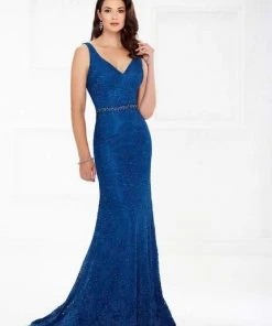 Montage By Mon Cheri - Sheath Gown With Long-Sleeved Jacket 118983 - 1 Pc Dark Peacock In Size 16 Available