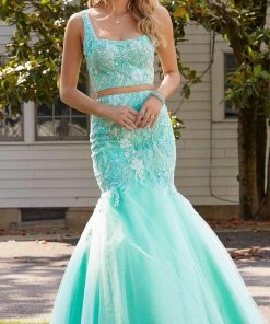 Mori Lee 47043 - Two-piece Sleeveless Square Neck Long Gown