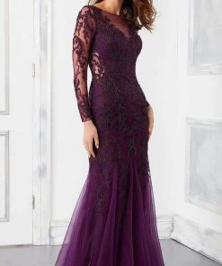 MGNY By Mori Lee Mori Lee - 72301 Illusion Neckline And Sleeve Beaded Sheath Godet Gown